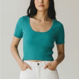 Madewell Teal Ribbed Knit Top S